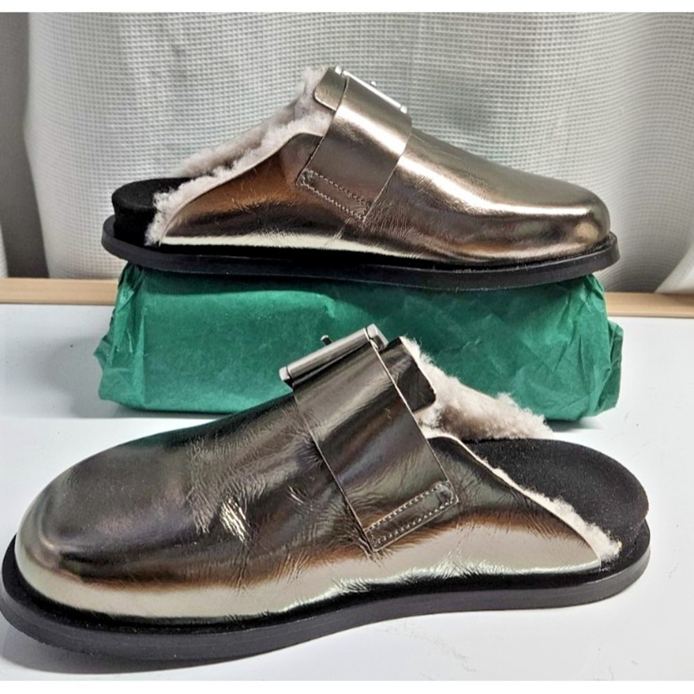 AllSaints Women's ERIS Mule dyed lambskin real fur Gunmetal Grey woman 5-5.5